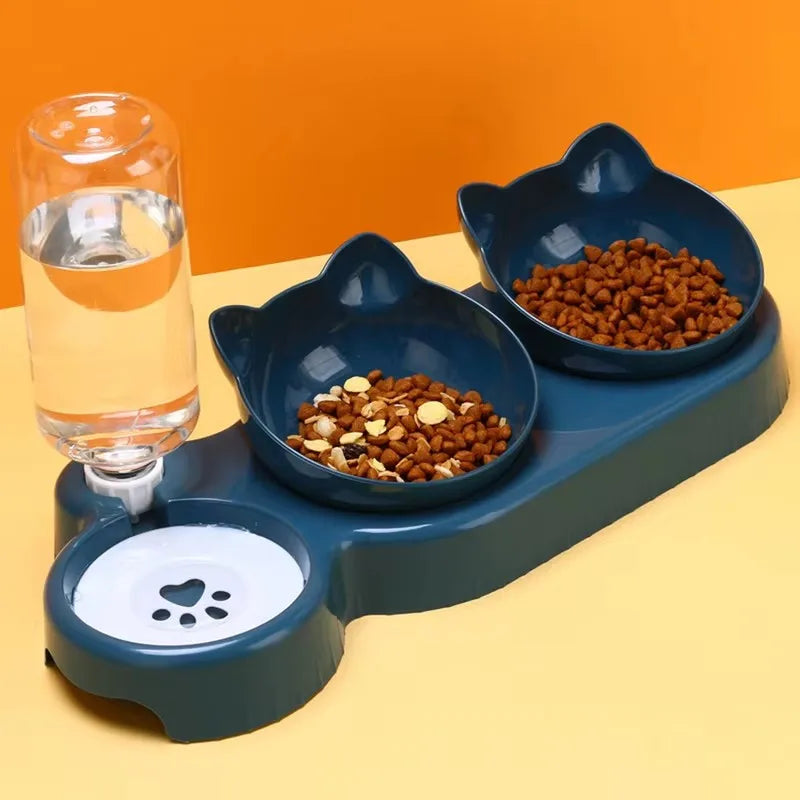 2-in-1 Double Bowls with Automatic Drinking Bottle