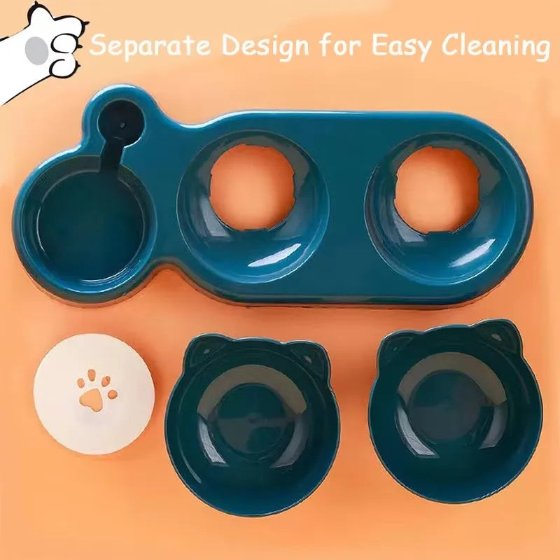 2-in-1 Double Bowls with Automatic Drinking Bottle